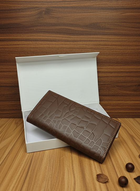 Premium Leather Long Wallet (Brown)