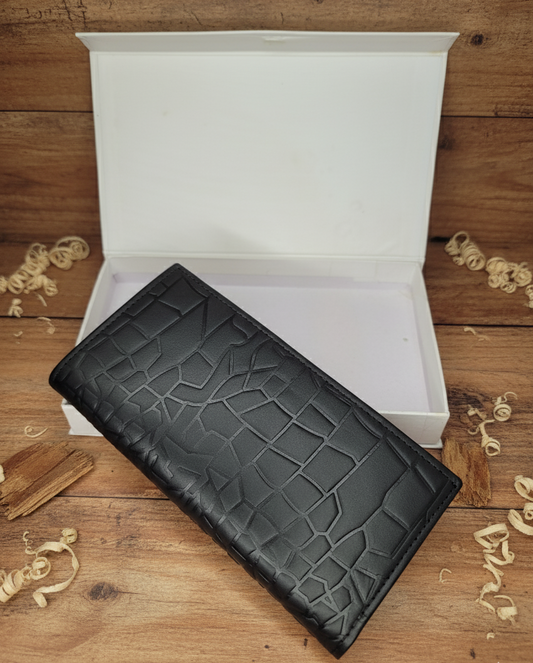 Premium Leather Long Wallet (Black)