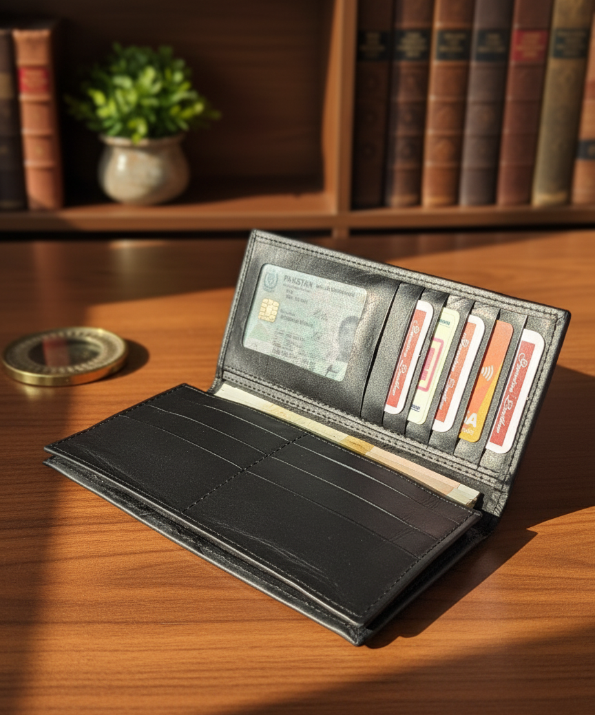 Premium Leather Long Wallet (Black)