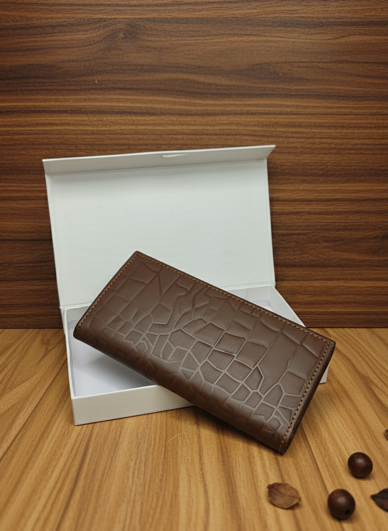 Premium Leather Long Wallet (Brown)