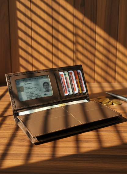 Premium Leather Long Wallet (Brown)