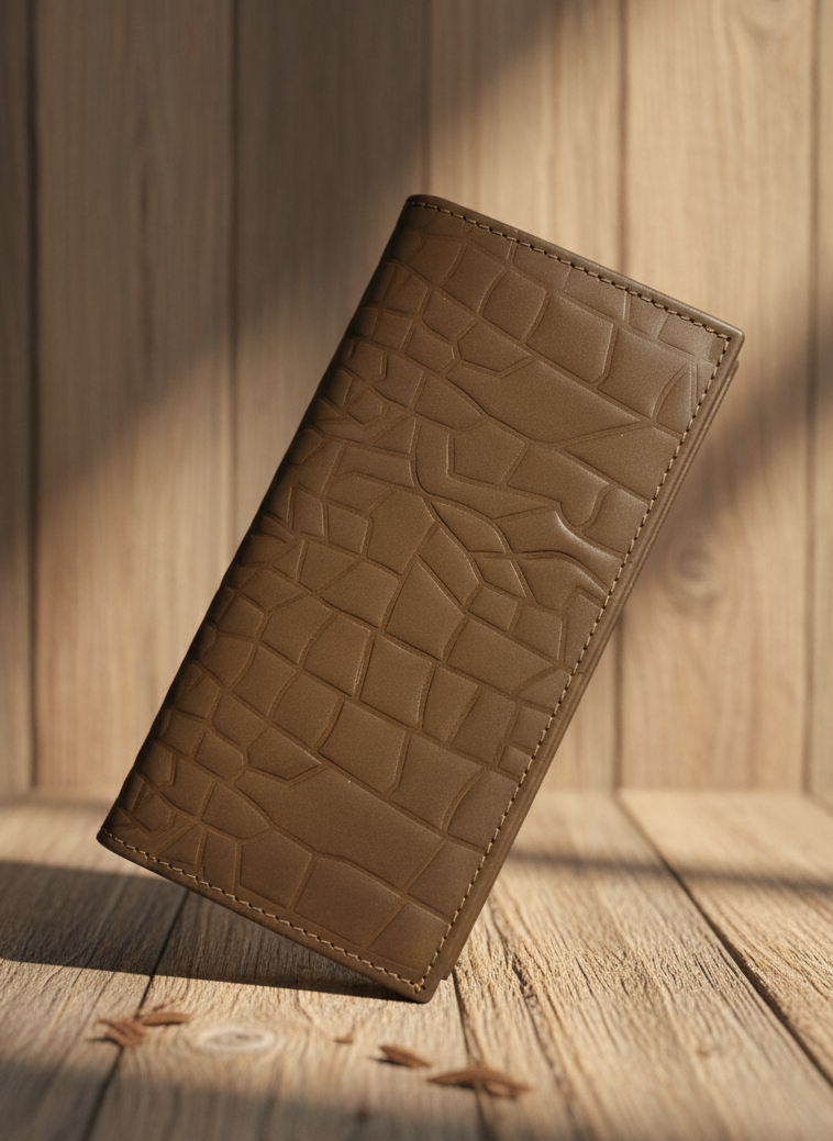 Premium Leather Long Wallet (Brown)